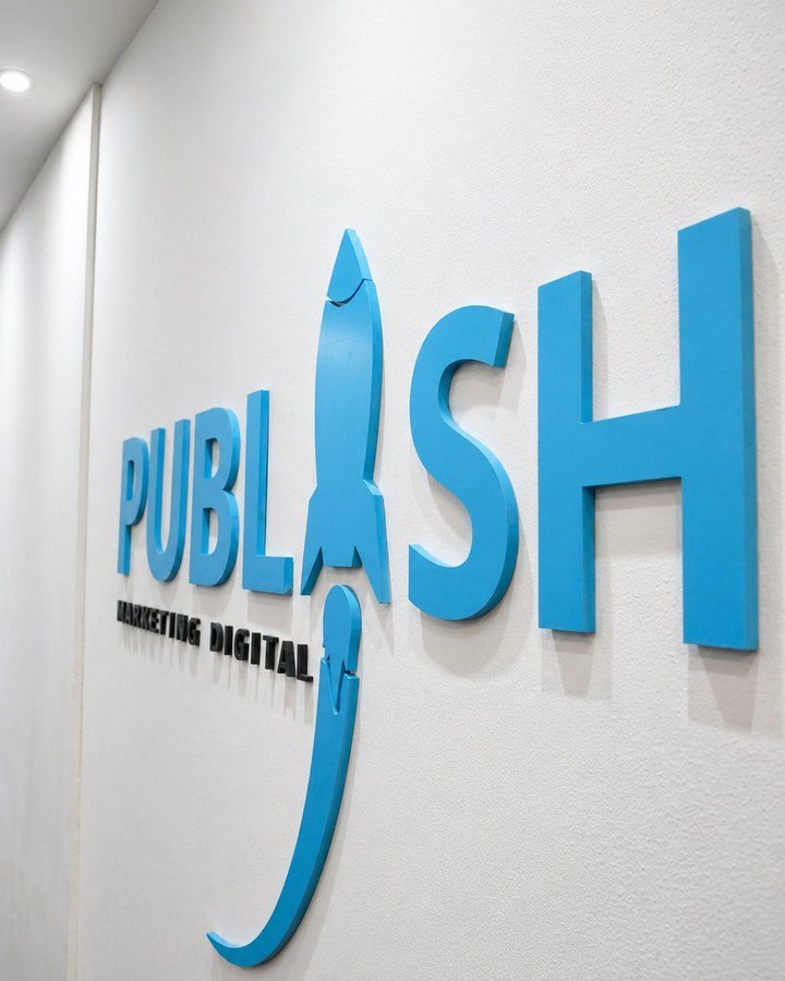Logo Publish Marketing Digital na parede